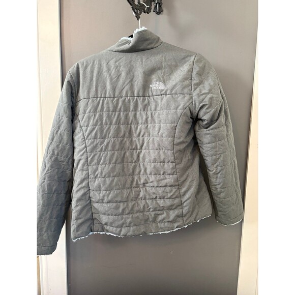 North face mossbud swirl girls large 14/16 gray blue reversible jacket coat - Picture 6 of 7
